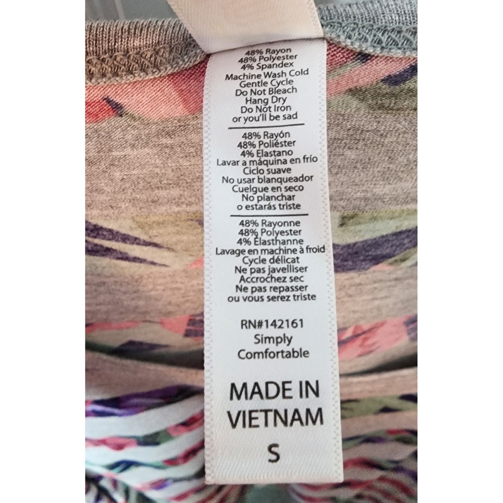 LuLaRoe‎ Gray Rose Floral Stripe Long Sleeve Scoop Neck Top Shirt Size S - Picture 4 of 8